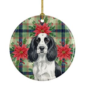 Black and White English Springer Spaniel Christmas PoinsettIas Ceramic Ornament Christmas Tree Hanging Decorations for Home Christmas Holiday, Party,
