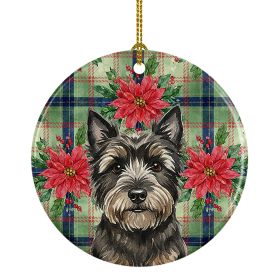 Black Cairn Terrier Christmas PoinsettIas Ceramic Ornament Christmas Tree Hanging Decorations for Home Christmas Holiday, Party, Gift, 3 in, Multicolo