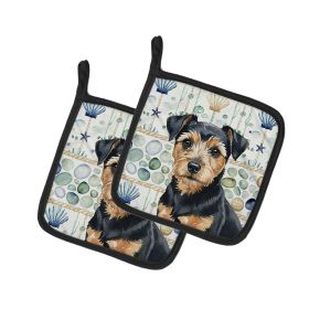 Black and Tan Norfolk Terrier Coastal Sea Glass Pair of Pot Holders Pair 7.5x7.5 Quilted Insulated Hot Pads Decorative Kitchen Gift Made in USA