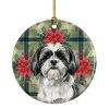 Black and White Shih Tzu Christmas PoinsettIas Ceramic Ornament Christmas Tree Hanging Decorations for Home Christmas Holiday, Party, Gift, 3 in, Mult