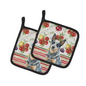 Blue Heeler Australian Cattle Dog Vegetables Pair of Pot Holders Pair 7.5x7.5 Quilted Insulated Hot Pads Decorative Kitchen Gift Made in USA