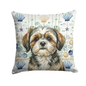 Brindle Shih Tzu Coastal Sea Glass Throw Pillow Decorative Indoor Outdoor Accent Cushion for Couch, Bed or Patio, 18Hx18W