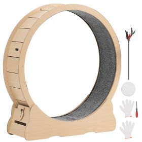 Cat Exercise Wheel, 48 in Wooden Cat Running Wheel for Indoor Cats up to 28 lbs, Cats Treadmill with Carpeted Runway & Locking Mechanism, Quiet Roller