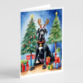 Black Great Dane Christmas Reindeer Greeting Cards Pack of 8 Blank Cards with Envelopes Whimsical A7 Size 5x7 Blank Note Cards
