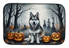 Alaskan Malamute Spooky Halloween Dish Drying Mat Absorbent Dish Drying Mat Pad for Kitchen Counter Dish Drainer Mat for Countertop, 14 x 21", Multico