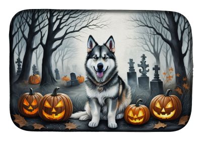 Alaskan Malamute Spooky Halloween Dish Drying Mat Absorbent Dish Drying Mat Pad for Kitchen Counter Dish Drainer Mat for Countertop, 14 x 21", Multico