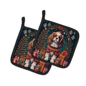 Cavalier King Charles Spaniel Christmas Pair of Pot Holders Kitchen Heat Resistant Pot Holders Sets Oven Hot Pads for Cooking Baking BBQ, 7 1/2 x 7 1/
