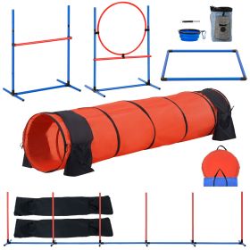 Dog Agility Training Equipment, 5 PCS Set Upgrade with Adjustable High Hurdles,6 Weave Poles,Extended Tunnel,Jump Ring,Pause Box,Whistle,Foldable Bowl