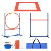 Dog Agility Training Equipment, 4 PCS Set with Adjustable High Hurdles,6 Weave Poles,Jump Ring,Square Pause Box,Whistle,Foldable Bowl, Puppy Obstacle