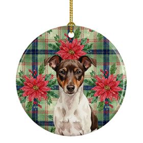 Chocolate and White Rat Terrier Christmas PoinsettIas Ceramic Ornament Christmas Tree Hanging Decorations for Home Christmas Holiday, Party, Gift, 3 i