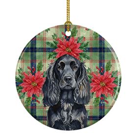 Black English Cocker Spaniel Christmas PoinsettIas Ceramic Ornament Christmas Tree Hanging Decorations for Home Christmas Holiday, Party, Gift, 3 in,