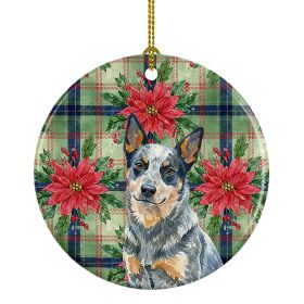 Blue Heeler Australian Cattle Dog Christmas PoinsettIas Ceramic Ornament Christmas Tree Hanging Decorations for Home Christmas Holiday, Party, Gift, 3