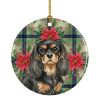 Black and Tan Cavalier Spaniel Christmas PoinsettIas Ceramic Ornament Christmas Tree Hanging Decorations for Home Christmas Holiday, Party, Gift, 3 in