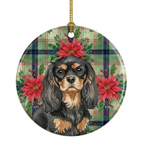 Black and Tan Cavalier Spaniel Christmas PoinsettIas Ceramic Ornament Christmas Tree Hanging Decorations for Home Christmas Holiday, Party, Gift, 3 in