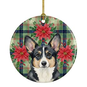 Black and White Cardigan Welsh Corgi Christmas PoinsettIas Ceramic Ornament Christmas Tree Hanging Decorations for Home Christmas Holiday, Party, Gift