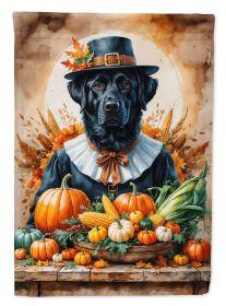Black Labrador Retriever Thanksgiving House Flag Large Porch Sleeve Pole Decorative Outside Yard Banner Artwork Wall Hanging, Polyester, House Size, M