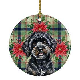 Black Havanese Christmas PoinsettIas Ceramic Ornament Christmas Tree Hanging Decorations for Home Christmas Holiday, Party, Gift, 3 in, Multicolor