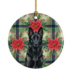 Black German Shepherd Christmas PoinsettIas Ceramic Ornament Christmas Tree Hanging Decorations for Home Christmas Holiday, Party, Gift, 3 in, Multico