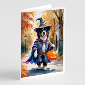 Bernese Mountain Dog Halloween Trick or Treat Greeting Cards Pack of 8 Blank Cards with Envelopes Whimsical A7 Size 5x7