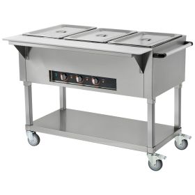 3-Pan Commercial Food Warmer, 3 x 20.6QT Electric Warm Table, 1500W Professional Buffet Catering Food Warmer with 4 Wheels (2 Lockable), Food Grade St
