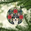 Black and White Cardigan Welsh Corgi Christmas PoinsettIas Ceramic Ornament Christmas Tree Hanging Decorations for Home Christmas Holiday, Party, Gift
