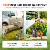 Cast Iron Water Transfer Pump, 115V AC 1600 GPH 1/2HP, Portable Electric Utility Pump with Carbon Brush, Filter, Brass Connectors, for Garden, Rain Ba
