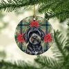 Black Havanese Christmas PoinsettIas Ceramic Ornament Christmas Tree Hanging Decorations for Home Christmas Holiday, Party, Gift, 3 in, Multicolor