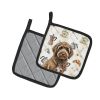 Brown Portuguese Water Dog Coffee Bar Pair of Pot Holders Pair 7.5x7.5 Quilted Insulated Hot Pads Decorative Kitchen Gift Made in USA