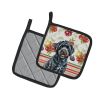 Black Portuguese Water Dog Vegetables Pair of Pot Holders Pair 7.5x7.5 Quilted Insulated Hot Pads Decorative Kitchen Gift Made in USA