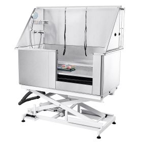50" Pet Dog Bathing Station Electric Height Adjustment, Professional Stainless Steel Dog Grooming Tub w/ Soap Box, Faucet,Rich Accessory,Bathtub for M