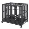 42 Inch Heavy Duty Dog Crate, Indestructible Dog Crate, 3-Door Heavy Duty Dog Kennel for Medium to Large Dogs with Lockable Wheels and Removable Tray,