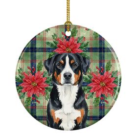 Greater Swiss Mountain Dog Christmas PoinsettIas Ceramic Ornament Christmas Tree Hanging Decorations for Home Christmas Holiday, Party, Gift, 3 in, Mu