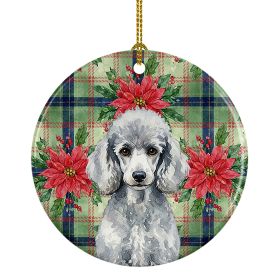 Standard Silver Poodle Christmas PoinsettIas Ceramic Ornament Christmas Tree Hanging Decorations for Home Christmas Holiday, Party, Gift, 3 in, Multic
