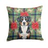 Greater Swiss Mountain Dog Christmas PoinsettIas Throw Pillow Decorative Indoor Outdoor Accent Cushion for Couch, Bed or Patio, 14Hx14W
