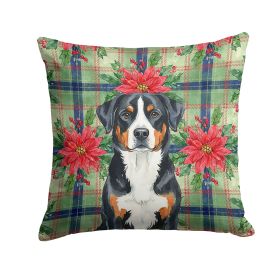 Greater Swiss Mountain Dog Christmas PoinsettIas Throw Pillow Decorative Indoor Outdoor Accent Cushion for Couch, Bed or Patio, 14Hx14W