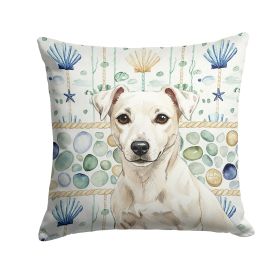 White Jack Russell Terrier Coastal Sea Glass Throw Pillow Decorative Indoor Outdoor Accent Cushion for Couch, Bed or Patio, 18Hx18W