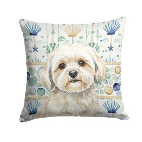 White Lhasa Apso Coastal Sea Glass Throw Pillow Decorative Indoor Outdoor Accent Cushion for Couch, Bed or Patio, 18Hx18W
