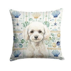 Toy White Poodle Coastal Sea Glass Throw Pillow Decorative Indoor Outdoor Accent Cushion for Couch, Bed or Patio, 18Hx18W
