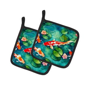 Koi Fish Pair of Pot Holders Kitchen Heat Resistant Pot Holders Sets Oven Hot Pads for Cooking Baking BBQ, 7 1/2 x 7 1/2