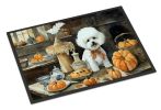 NEW Bichon Frise Fall Kitchen Pumpkins Doormat Front Door Mat Indoor Outdoor Rugs for Entryway, Non Slip Washable Low Pile, 18H X 27W