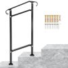 Outdoor Stair Railing, Fit 1 or 2 Steps Wrought Iron Handrail, Adjustable Front Porch Hand Railings, Black Transitional Hand Rail for Concrete Steps o