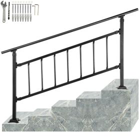 Outdoor Stair Railing, Fits for 1-5 Steps Transitional Wrought Iron Handrail, Adjustable Exterior Stair Railing with Fence, Handrails for Concrete Ste