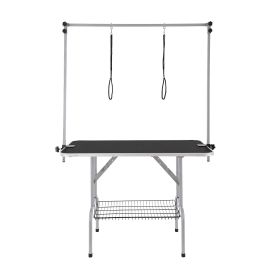 Pet Grooming Table Two Arms with Clamp, 46'' Dog Grooming Station, Foldable Pets Grooming Stand for Medium and Small Dogs, Free No Sit Haunch Holder w