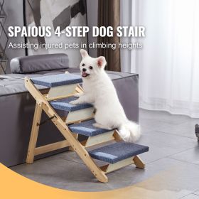 Wooden Pet Steps and Ramp Combo, 2-in-1 Design, Foldable Access for Beds, Sofas, and Vehicles, 4-Step Structure for Pets of Small to Large Size, Suppo