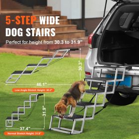 Dog Stair for Cars, Wide 5-step Dog Car Steps, Folding Dog Car Ramp with Nonslip Surface, Portable Pet Steps Lightweight Aluminum for Car, SUV and Tru