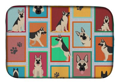 Lots of Black and Silver German Shepherd Dish Drying Mat Absorbent Dish Drying Mat Pad for Kitchen Counter Dish Drainer Mat for Countertop, 14 x 21",