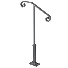 Handrails for Outdoor Steps, Fit 1 or 2 Steps Outdoor Stair Railing, Single Post Wrought Iron Handrail, Gray Transitional Porch Railings for Concrete