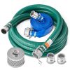 Suction Hose Kit for Water Pump, with 2 in x 50 ft Blue Backwash Hose, 20 ft Green Suction Hose, and Steel Round Hole Strainer, Camlocks, Clamps, Cam