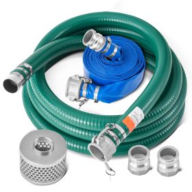 Suction Hose Kit for Water Pump, with 2 in x 65 ft Blue Backwash Hose, 20 ft Green Suction Hose, and Steel Round Hole Strainer, Camlocks, Clamps, Cam