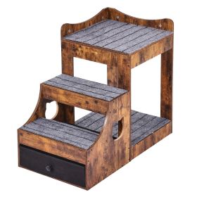 Pet Bunk Bed with Removable Stairs, Dog/Cat Window Perch with Storage, Multi-Level Bed Window Perch Dog Bedside Sleeper Couch, Small Pet Seat Platform